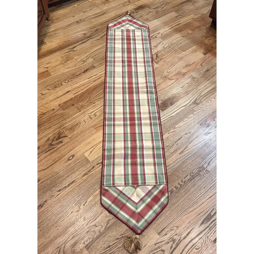 Christmas Plaid Table Runner Tassel‎ Ends Red Green Gold Holiday Decor 91